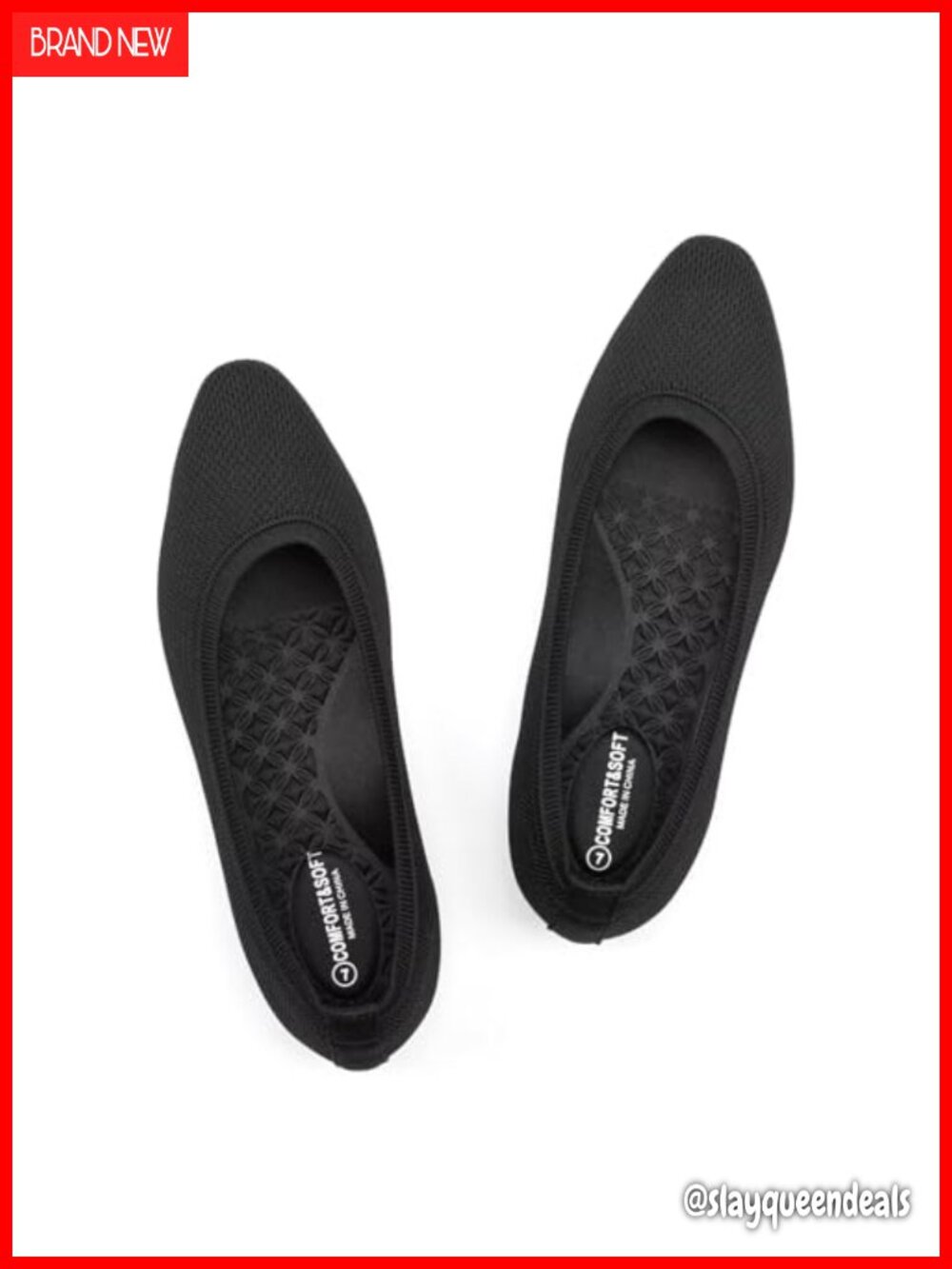 Women's Knit Ballet Flats Square Toe Slip-On Comfortable Foldable Work Shoes